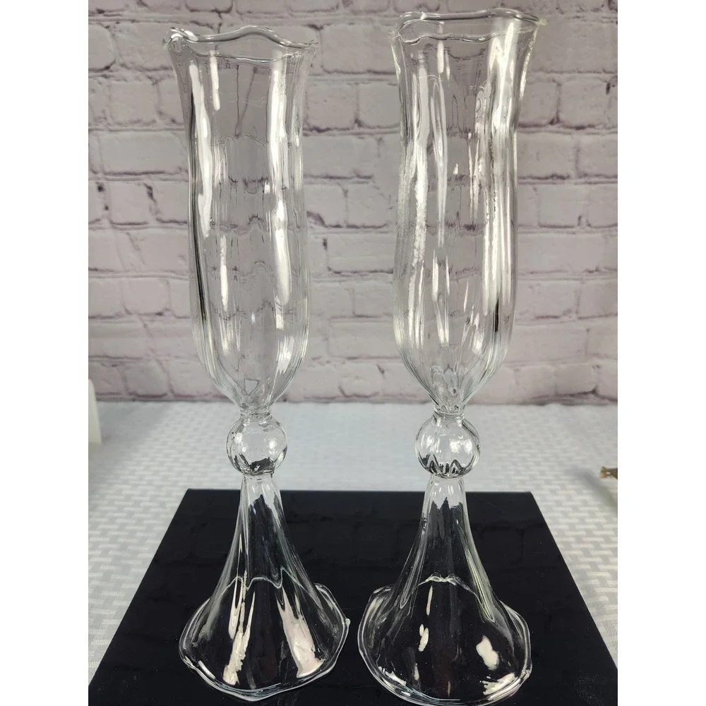 Hand Blown Bow / Tulip by Monarch Crystal Champagne Flute Glasses Set of 2